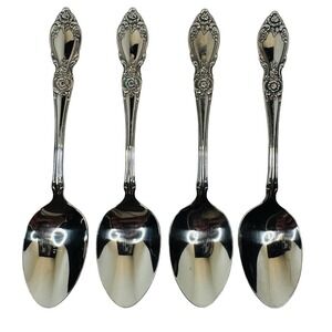 Oneida Plantation Stainless Teaspoons Set of‎ 4 Rose Floral Vintage Flatware 6"